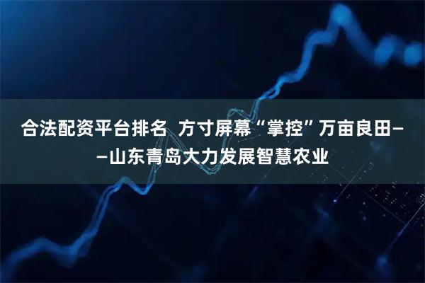 合法配资平台排名  方寸屏幕“掌控”万亩良田——山东青岛大力发展智慧农业